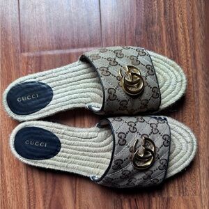 Gucci Monogram Beige Slide Sandals